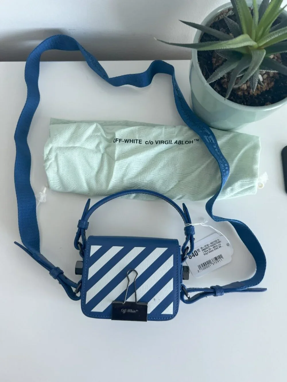 Off-White - Woman's Blue Baby Diagonal Flap Bag - Blue / White